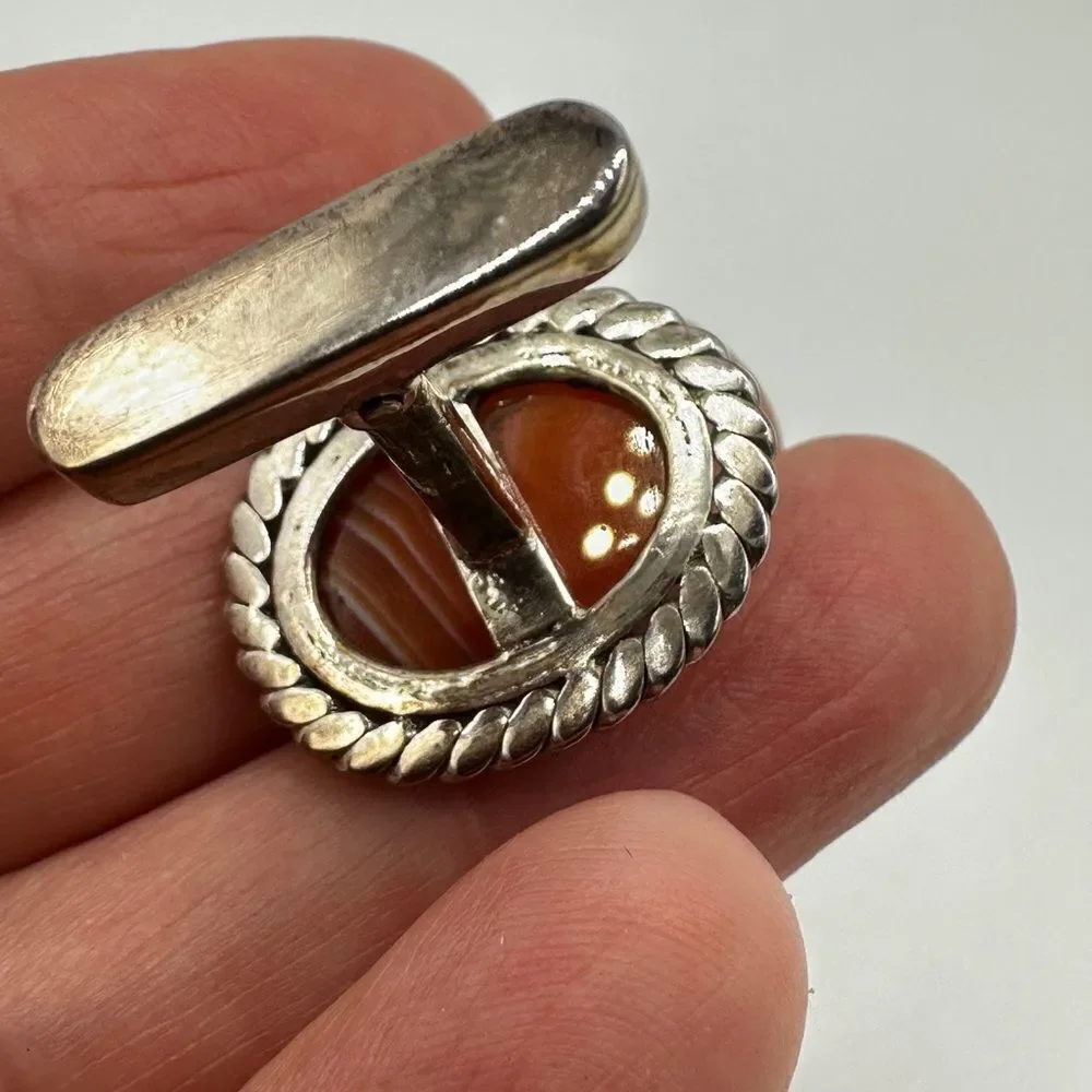 Genuine agate cuff links in solid Sterling silver, handmade in Pakistan